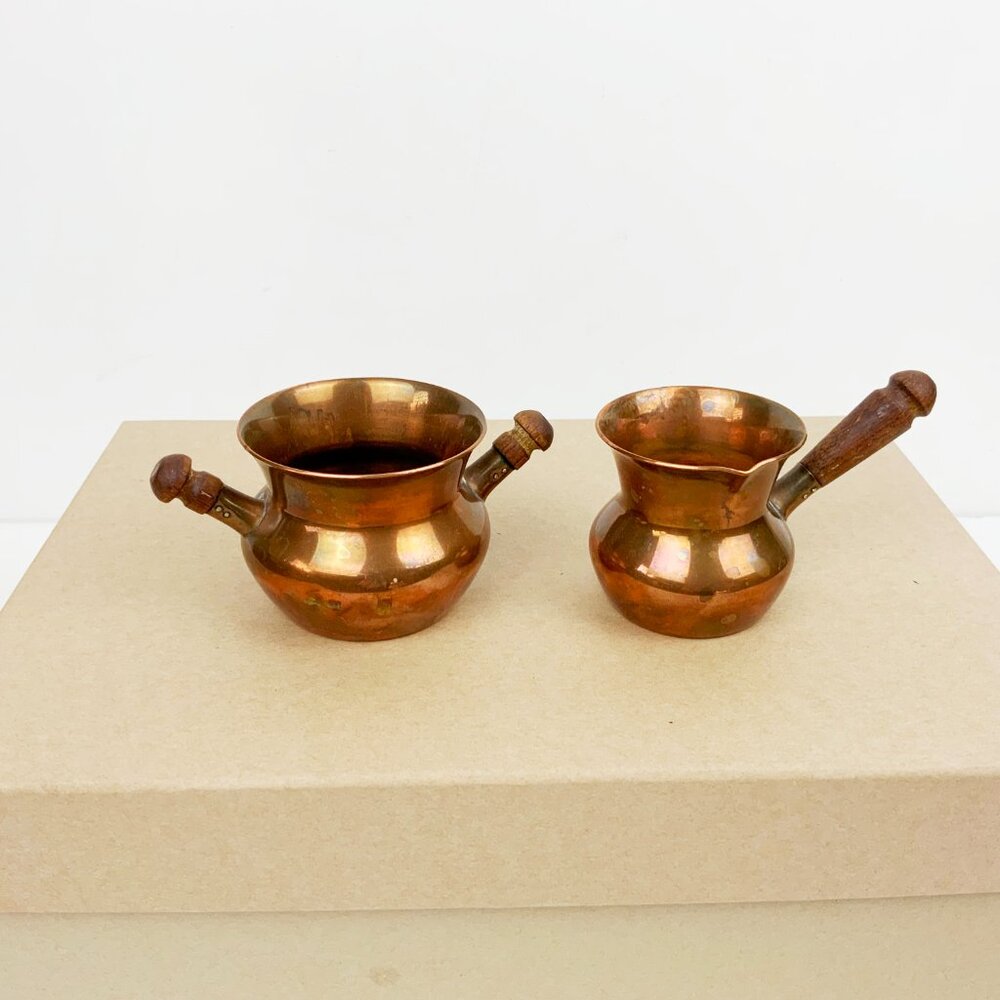 Vintage Copper Creamer and Sugar Bowl Set Denmark 2" tall